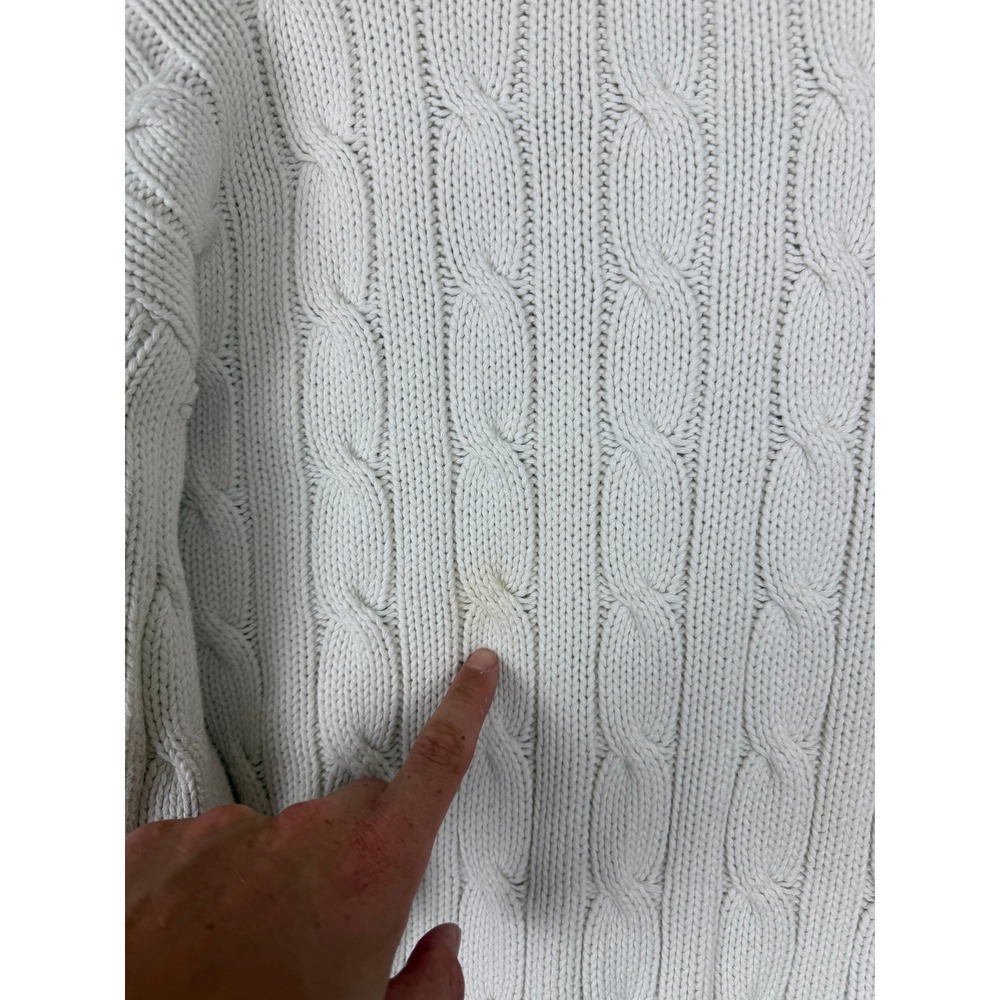 Polo Ralph Lauren Cricket Sweater Mens Large White Cable Knit Blue Stripe V-Neck - Picture 6 of 8